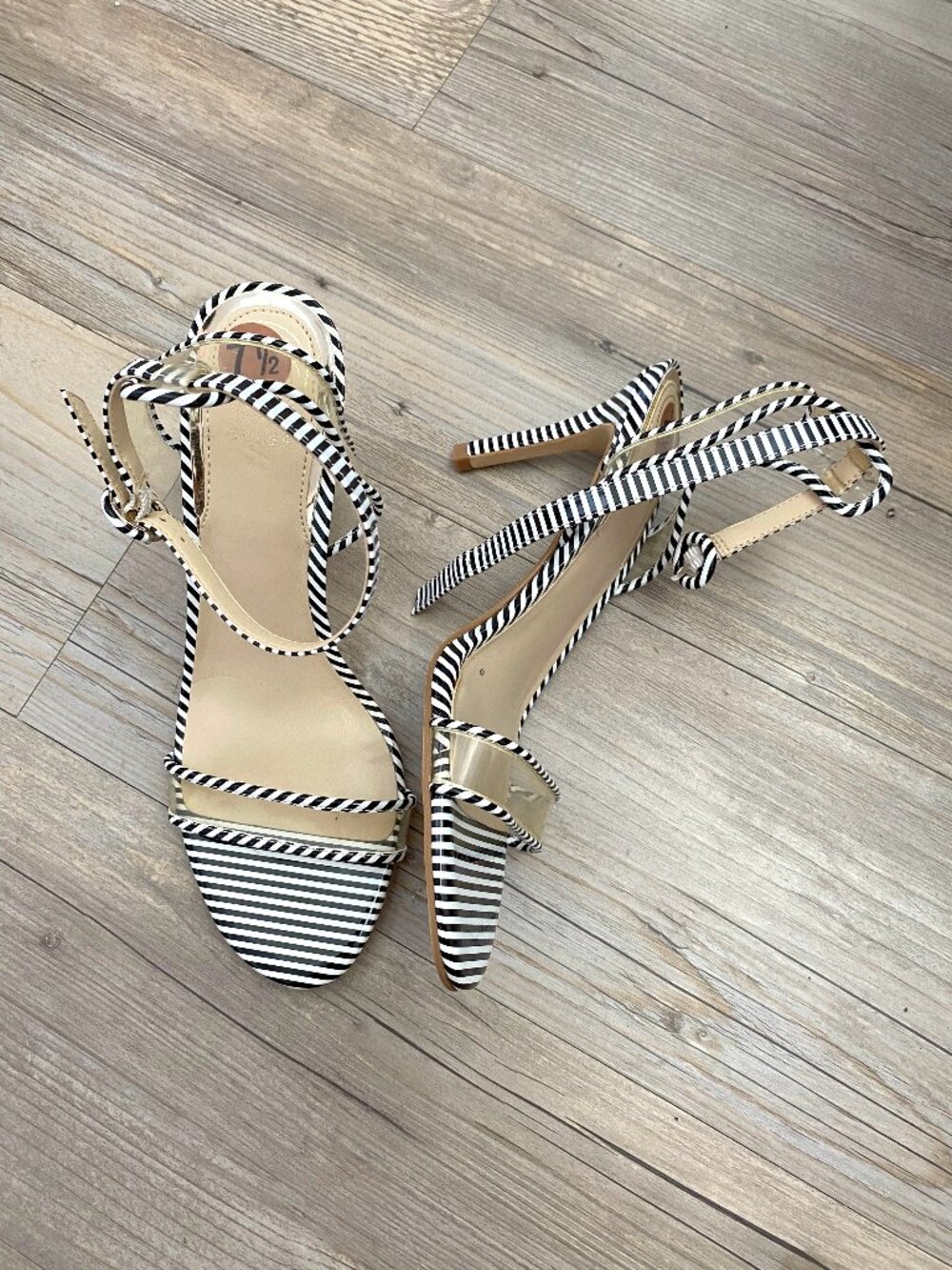 Guess Black and White Striped Heels Size 7.5